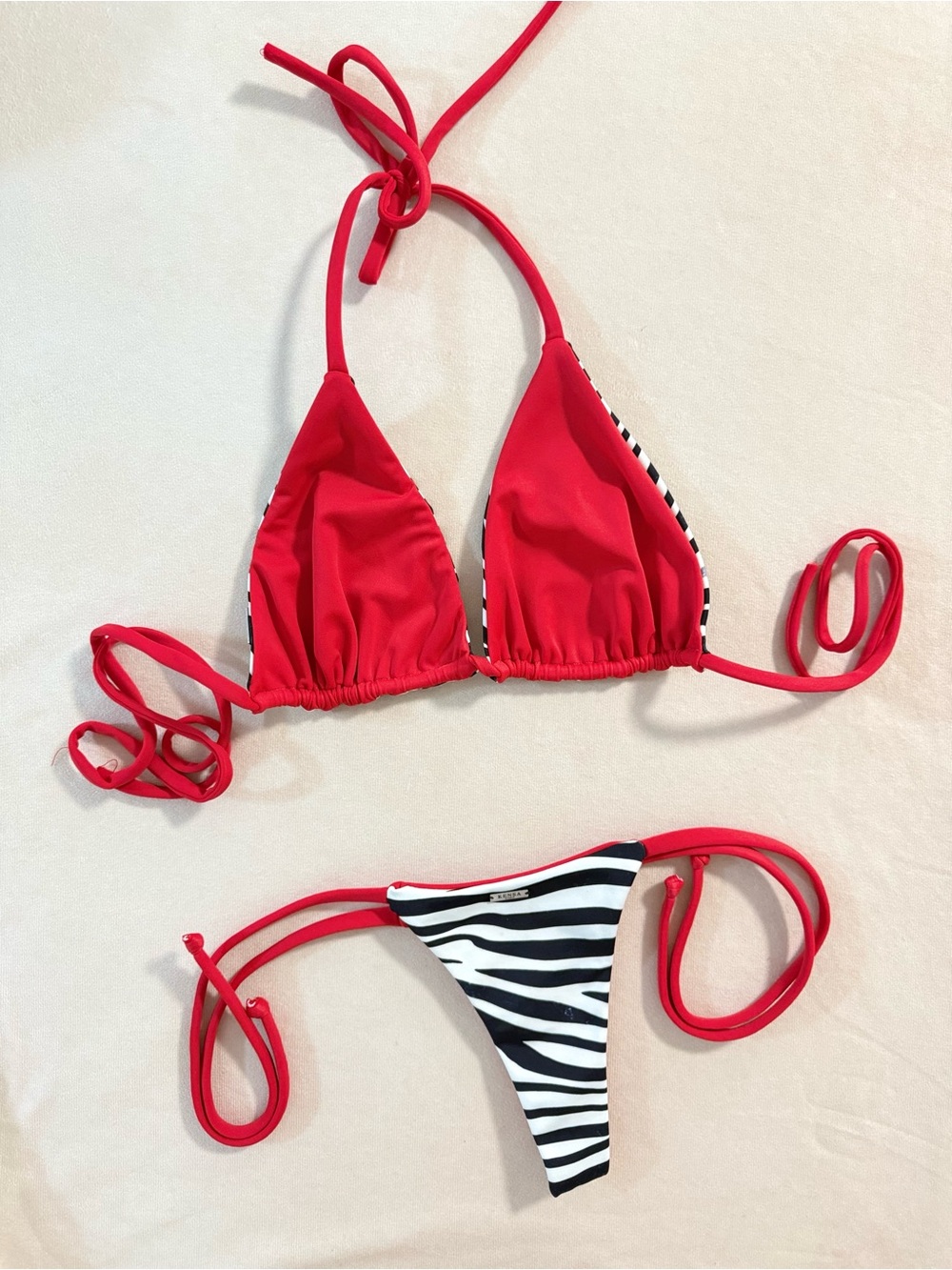 Red String Zebra Print Triangle Bikini - Picture 5 of 16